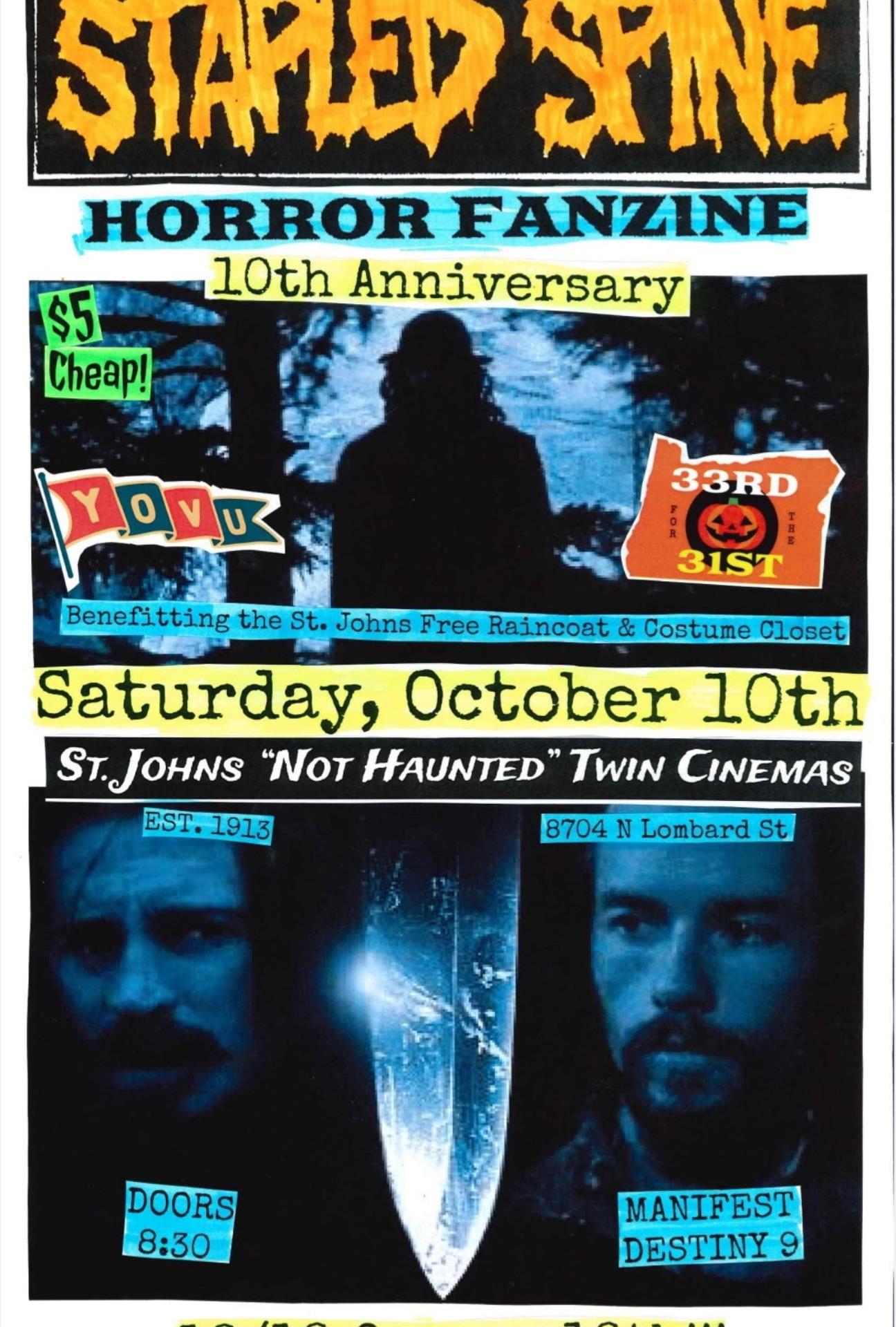 Stapled Spine HorrorZine10th Anniversary Screening poster