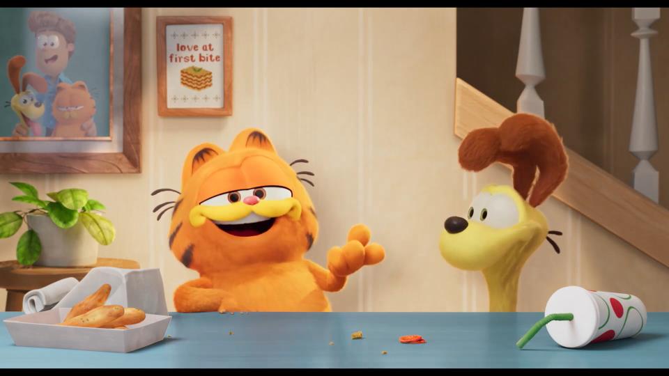 orange cartoon cat and yellow cartoon dog